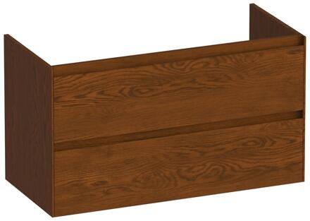 Brauer Inspire - Onderkast - 100 cm - met 2 Softclose Lades Greeploos en 1 Sifon Uitsparing - Lamellen Eiken Bruin