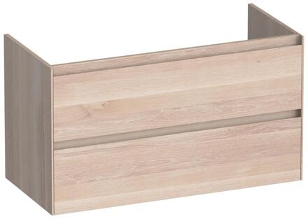 Brauer Inspire - Onderkast - 100 cm - met 2 Softclose Lades Greeploos en 1 Sifon Uitsparing - Lamellen Eiken Wit