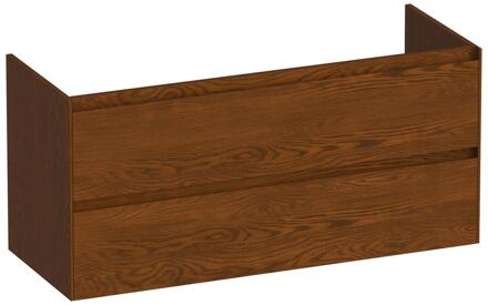 Brauer Inspire - Onderkast - 120 cm - met 2 Softclose Lades Greeploos en 1 Sifon Uitsparing - Lamellen Eiken Bruin