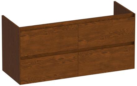 Brauer Inspire - Onderkast - 120 cm - met 4 Softclose Lades Greeploos en 2 Sifon Uitsparingen - Lamellen Eiken Bruin