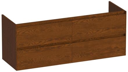 Brauer Inspire - Onderkast - 140 cm - met 4 Softclose Lades Greeploos en 2 Sifon Uitsparingen - Lamellen Eiken Bruin