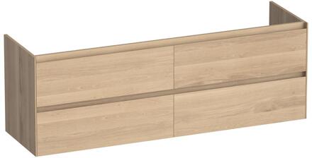 Brauer Inspire - Onderkast - 160 cm - met 4 Softclose Lades Greeploos en 2 Sifon Uitsparingen - Lamellen Eiken Naturel