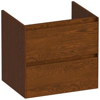 Brauer Inspire - Onderkast 60 cm - met 2 Softclose Lades Greeploos en 1 Sifon Uitsparing - Lamellen Eiken Bruin