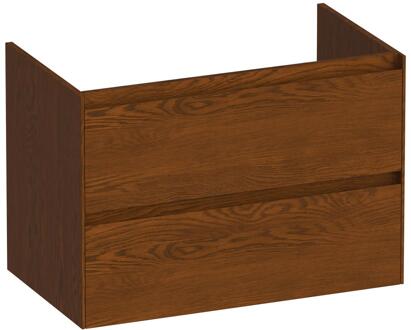 Brauer Inspire - Onderkast 80 cm - met 2 Softclose Lades Greeploos en 1 Sifon Uitsparing - Lamellen Eiken Bruin