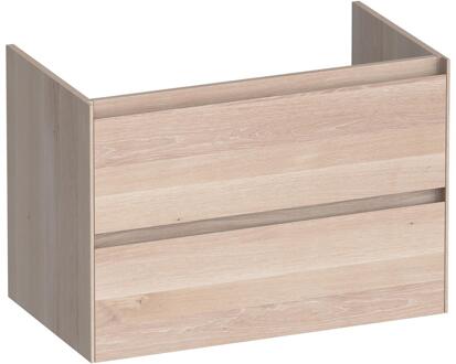 Brauer Inspire - Onderkast 80 cm - met 2 Softclose Lades Greeploos en 1 Sifon Uitsparing - Lamellen Eiken Wit