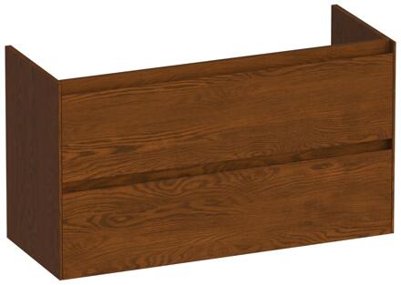 Brauer Inspire - Onderkast Ondiep - 100 cm - met 2 Softclose Lades Greeploos en 1 Sifon Uitsparing - Lamellen Eiken Bruin