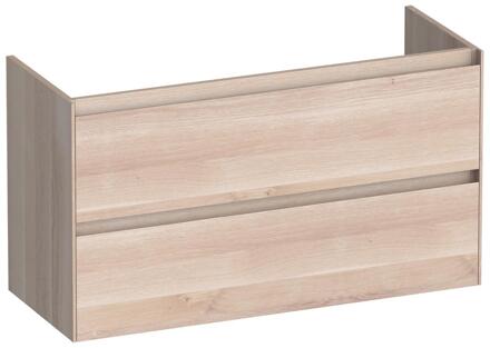 Brauer Inspire - Onderkast Ondiep - 100 cm - met 2 Softclose Lades Greeploos en 1 Sifon Uitsparing - Lamellen Eiken Wit