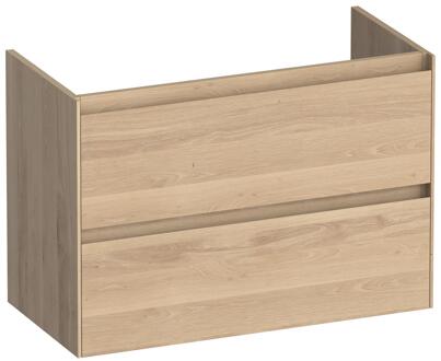 Brauer Inspire - Onderkast Ondiep - 80 cm - met 2 Softclose Lades Greeploos en 1 Sifon Uitsparing - Lamellen Eiken Naturel