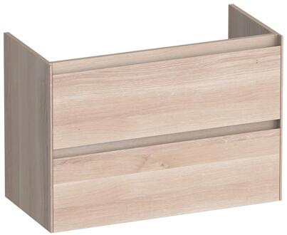 Brauer Inspire - Onderkast Ondiep - 80 cm - met 2 Softclose Lades Greeploos en 1 Sifon Uitsparing - Lamellen Eiken Wit