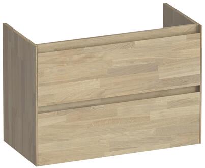 Brauer Inspire - Onderkast Ondiep - 80 cm - met 2 Softclose Lades Greeploos en 1 Sifon Uitsparing - Vingerlas Eiken Grijs