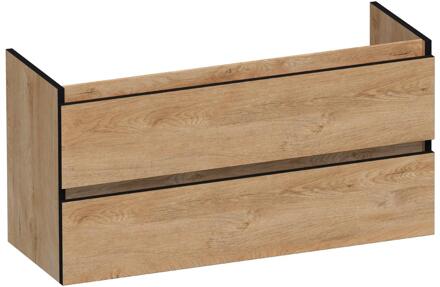 Brauer Joy Edge - Onderkast Ondiep - 100 cm - met 2 Softclose Lades Greeploos en 1 Sifon Uitsparing - Forest Tan