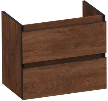 Brauer Joy Edge - Onderkast Ondiep - 60 cm - met 2 Softclose Lades Greeploos en 1 Sifon Uitsparing - Forest Cacao
