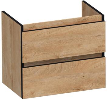 Brauer Joy Edge - Onderkast Ondiep - 60 cm - met 2 Softclose Lades Greeploos en 1 Sifon Uitsparing - Forest Tan