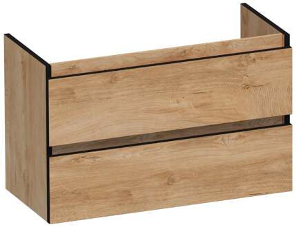 Brauer Joy Edge - Onderkast Ondiep - 80 cm - met 2 Softclose Lades Greeploos en 1 Sifon Uitsparing - Forest Tan