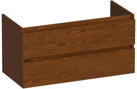 Brauer Joy - Onderkast - 100 cm - met 2 Softclose Lades Greeploos en 1 Sifon Uitsparing - Lamellen Eiken Bruin