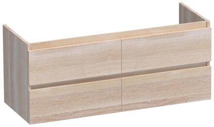 Brauer Joy - Onderkast - 120 cm - met 4 Softclose Lades Greeploos en 2 Sifon Uitsparingen - Lamellen Eiken Wit