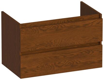 Brauer Joy - Onderkast - 80 cm - met 2 Softclose Lades Greeploos en 1 Sifon Uitsparing - Lamellen Eiken Bruin