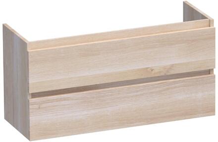 Brauer Joy - Onderkast Ondiep - 100 cm - met 2 Softclose Lades Greeploos en 1 Sifon Uitsparing - Lamellen Eiken Wit