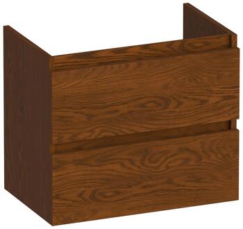 Brauer Joy - Onderkast Ondiep - 60 cm - met 2 Softclose Lades Greeploos en 1 Sifon Uitsparing - Lamellen Eiken Bruin