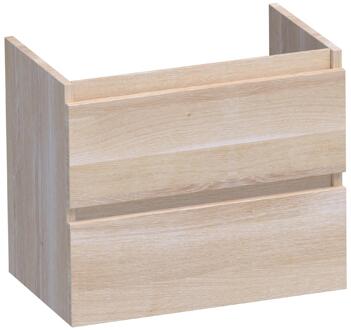 Brauer Joy - Onderkast Ondiep - 60 cm - met 2 Softclose Lades Greeploos en 1 Sifon Uitsparing - Lamellen Eiken Wit