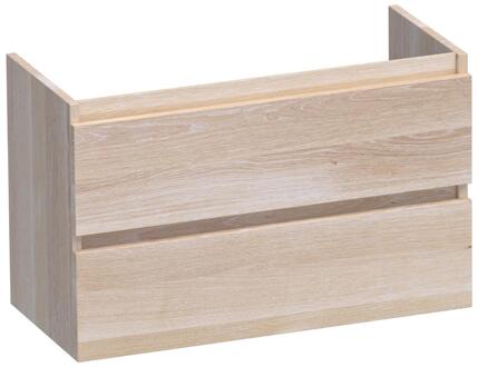 Brauer Joy - Onderkast Ondiep - 80 cm - met 2 Softclose Lades Greeploos en 1 Sifon Uitsparing - Lamellen Eiken Wit