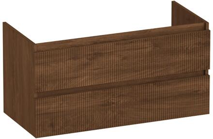 Brauer Joy Wavy - Onderkast - 100 cm - met 2 Softclose Lades Greeploos en 1 Sifon Uitsparing - Forest Cacao