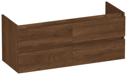 Brauer Joy Wavy - Onderkast - 120 cm - met 4 Softclose Lades Greeploos en 2 Sifon Uitsparingen - Forest Cacao
