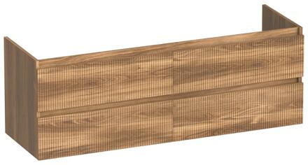 Brauer Joy Wavy - Onderkast - 140 cm - met 4 Softclose Lades Greeploos en 2 Sifon Uitsparingen - Honey