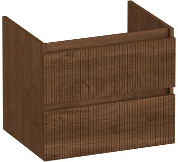 Brauer Joy Wavy - Onderkast - 60 cm - met 2 Softclose Lades Greeploos en 1 Sifon Uitsparing - Forest Cacao