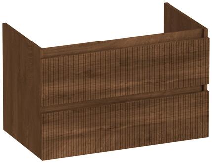 Brauer Joy Wavy - Onderkast - 80 cm - met 2 Softclose Lades Greeploos en 1 Sifon Uitsparing - Forest Cacao