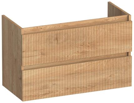 Brauer Joy Wavy - Onderkast Ondiep - 80 cm - met 2 Softclose Lades Greeploos en 1 Sifon Uitsparing - Forest Tan