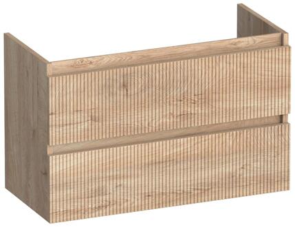 Brauer Joy Wavy - Onderkast Ondiep - 80 cm - met 2 Softclose Lades Greeploos en 1 Sifon Uitsparing - Forest Wheat