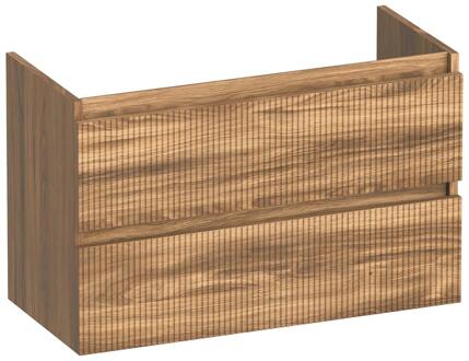 Brauer Joy Wavy - Onderkast Ondiep - 80 cm - met 2 Softclose Lades Greeploos en 1 Sifon Uitsparing - Honey