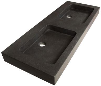 Brauer Lava Wastafel - 120 cm - met 2 Spoelbakken en 0 Kraangaten - Natuursteen Basalt Antraciet