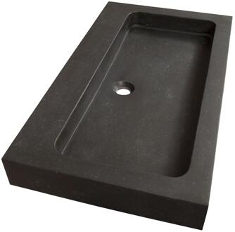 Brauer Lava Wastafel - 80 cm - met 1 Spoelbak en 0 Kraangaten - Natuursteen Basalt Antraciet