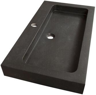 Brauer Lava Wastafel - 80 cm - met 1 Spoelbak en 1 Kraangat - Natuursteen Basalt Antraciet