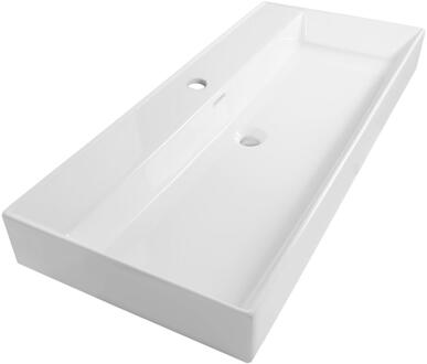 Brauer Lunar Wastafel - 100 cm - met 1 Spoelbak en 1 Kraangat - Keramiek Hoogglans Wit