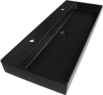 Brauer Lunar Wastafel - 120 cm - met 1 Spoelbak en 2 Kraangaten - Keramiek Mat Zwart