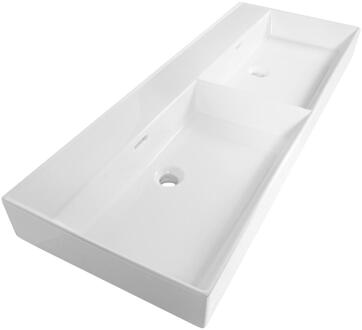 Brauer Lunar Wastafel - 120 cm - met 2 Spoelbakken en 0 Kraangaten - Keramiek Hoogglans Wit