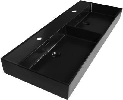 Brauer Lunar Wastafel - 120 cm - met 2 Spoelbakken en 2 Kraangaten - Keramiek Mat Zwart