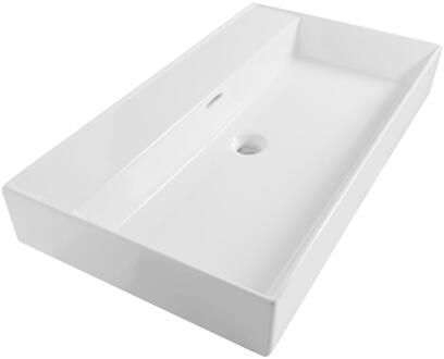 Brauer Lunar Wastafel - 80 cm - met 1 Spoelbak en 0 Kraangaten - Keramiek Hoogglans Wit