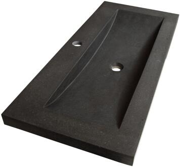 Brauer Magma Wastafel - 100 cm - met 1 Spoelbak en 1 Kraangat - Natuursteen Basalt Antraciet