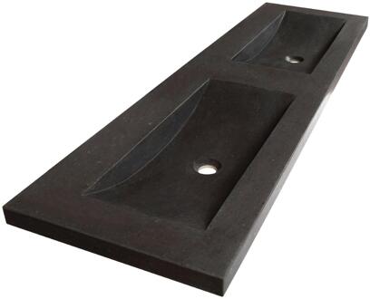 Brauer Magma Wastafel - 160 cm - met 2 Spoelbakken en 0 Kraangaten - Natuursteen Basalt Antraciet