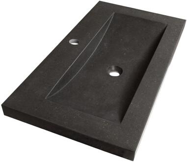 Brauer Magma Wastafel - 80 cm - met 1 Spoelbak en 1 Kraangat - Natuursteen Basalt Antraciet