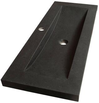 Brauer Magma Wastafel Ondiep - 100 cm - met 1 Spoelbak en 1 Kraangat - Natuursteen Basalt Antraciet