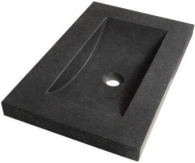 Brauer Magma Wastafel Ondiep - 60 cm - met 1 Spoelbak en 0 Kraangaten - Natuursteen Basalt Antraciet