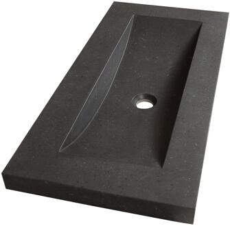 Brauer Magma Wastafel Ondiep - 80 cm - met 1 Spoelbak en 0 Kraangaten - Natuursteen Basalt Antraciet