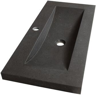 Brauer Magma Wastafel Ondiep - 80 cm - met 1 Spoelbak en 1 Kraangat - Natuursteen Basalt Antraciet