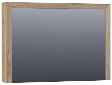Brauer Massief eiken Spiegelkast - 100x70x15cm - 2 links/rechtsdraaiende spiegeldeuren - Hout Vintage oak 70481VOG Vintage Oak Geborsteld (Hout)