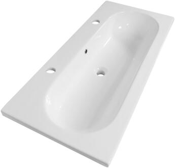 Brauer Moon Wastafel - 100 cm - met 1 Spoelbak en 2 Kraangaten - Keramiek Hoogglans Wit